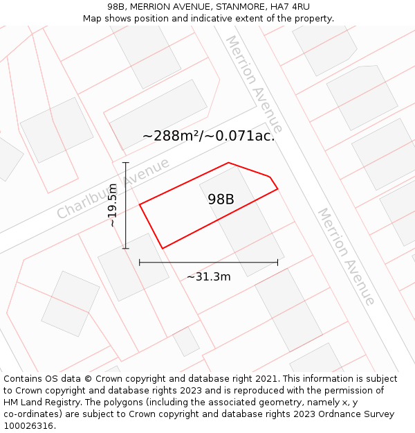 98B, MERRION AVENUE, STANMORE, HA7 4RU: Plot and title map