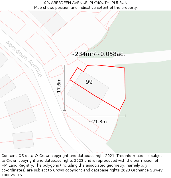 99, ABERDEEN AVENUE, PLYMOUTH, PL5 3UN: Plot and title map