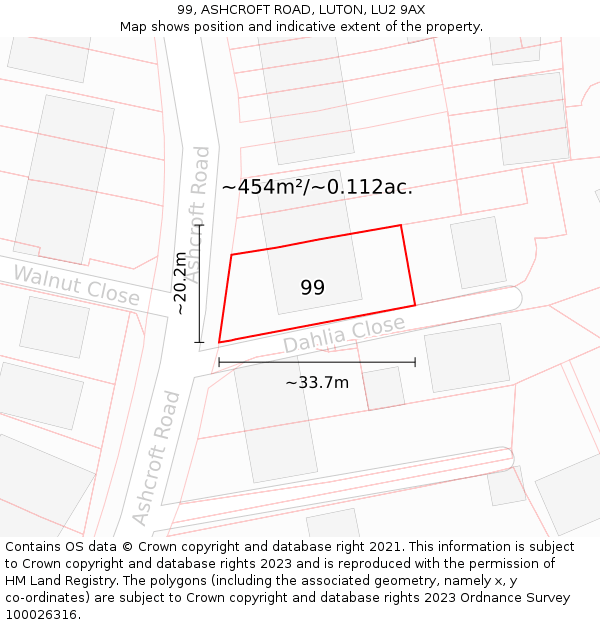 99, ASHCROFT ROAD, LUTON, LU2 9AX: Plot and title map