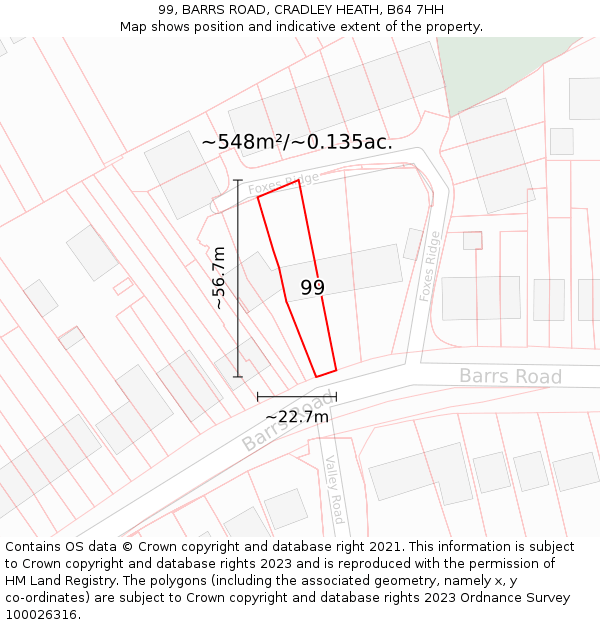 99, BARRS ROAD, CRADLEY HEATH, B64 7HH: Plot and title map