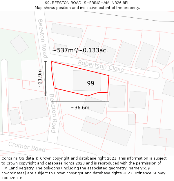 99, BEESTON ROAD, SHERINGHAM, NR26 8EL: Plot and title map