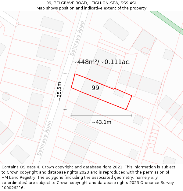 99, BELGRAVE ROAD, LEIGH-ON-SEA, SS9 4SL: Plot and title map