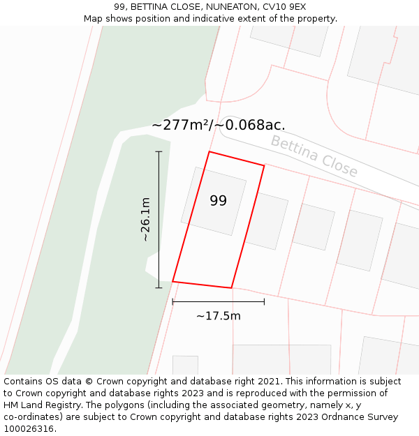 99, BETTINA CLOSE, NUNEATON, CV10 9EX: Plot and title map