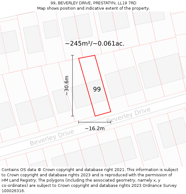 99, BEVERLEY DRIVE, PRESTATYN, LL19 7RD: Plot and title map