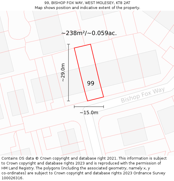 99, BISHOP FOX WAY, WEST MOLESEY, KT8 2AT: Plot and title map