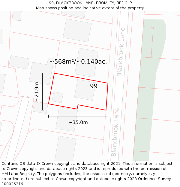 99, BLACKBROOK LANE, BROMLEY, BR1 2LP: Plot and title map