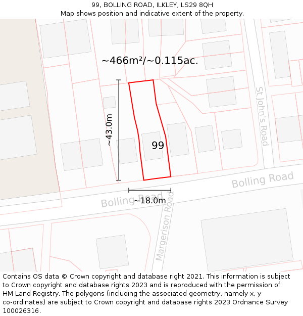 99, BOLLING ROAD, ILKLEY, LS29 8QH: Plot and title map