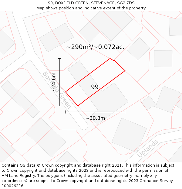 99, BOXFIELD GREEN, STEVENAGE, SG2 7DS: Plot and title map