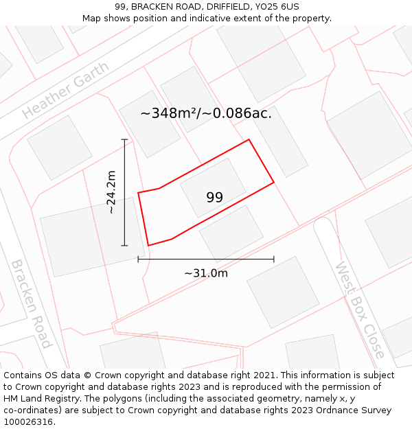 99, BRACKEN ROAD, DRIFFIELD, YO25 6US: Plot and title map