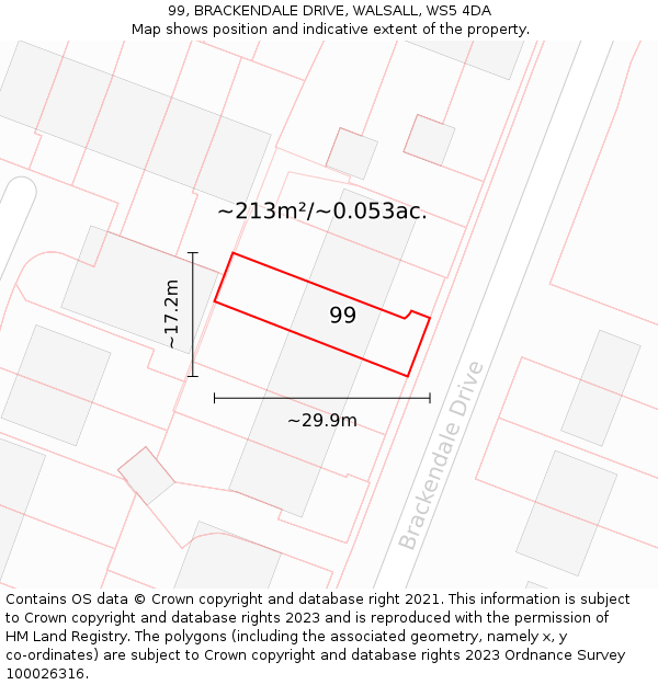99, BRACKENDALE DRIVE, WALSALL, WS5 4DA: Plot and title map
