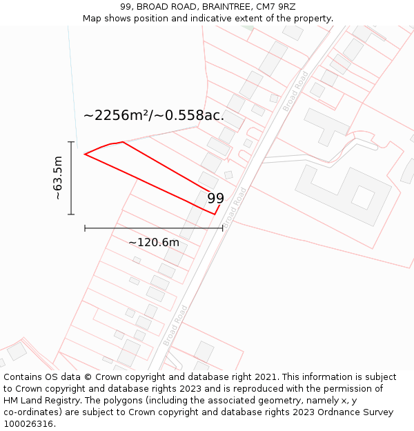 99, BROAD ROAD, BRAINTREE, CM7 9RZ: Plot and title map