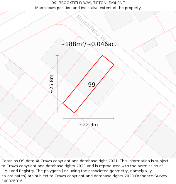 99, BROOKFIELD WAY, TIPTON, DY4 0NE: Plot and title map