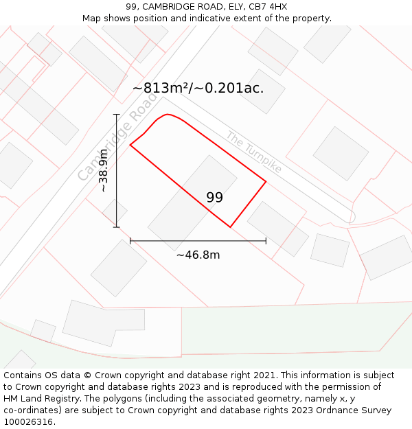 99, CAMBRIDGE ROAD, ELY, CB7 4HX: Plot and title map