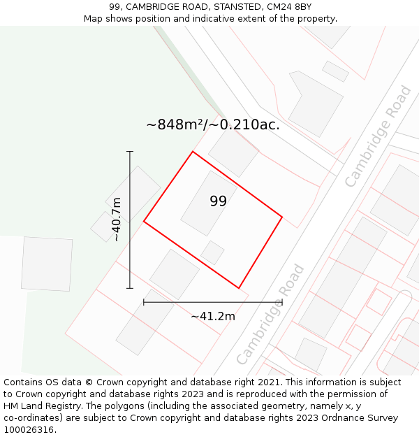 99, CAMBRIDGE ROAD, STANSTED, CM24 8BY: Plot and title map