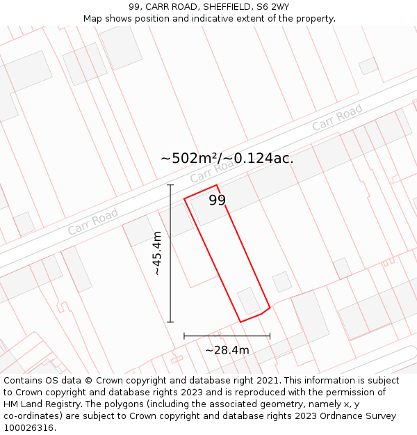 99, CARR ROAD, SHEFFIELD, S6 2WY: Plot and title map