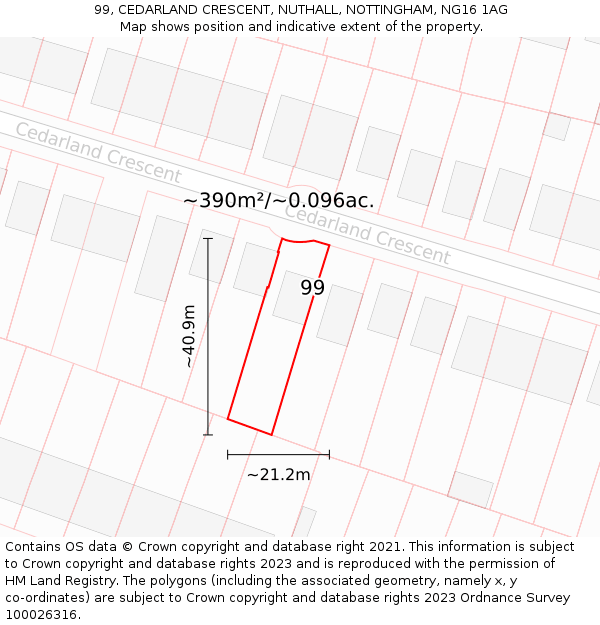 99, CEDARLAND CRESCENT, NUTHALL, NOTTINGHAM, NG16 1AG: Plot and title map