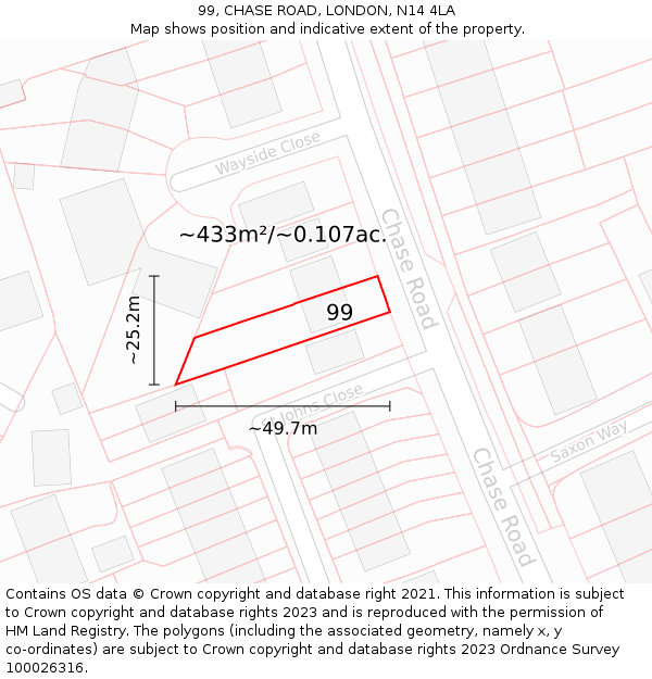 99, CHASE ROAD, LONDON, N14 4LA: Plot and title map
