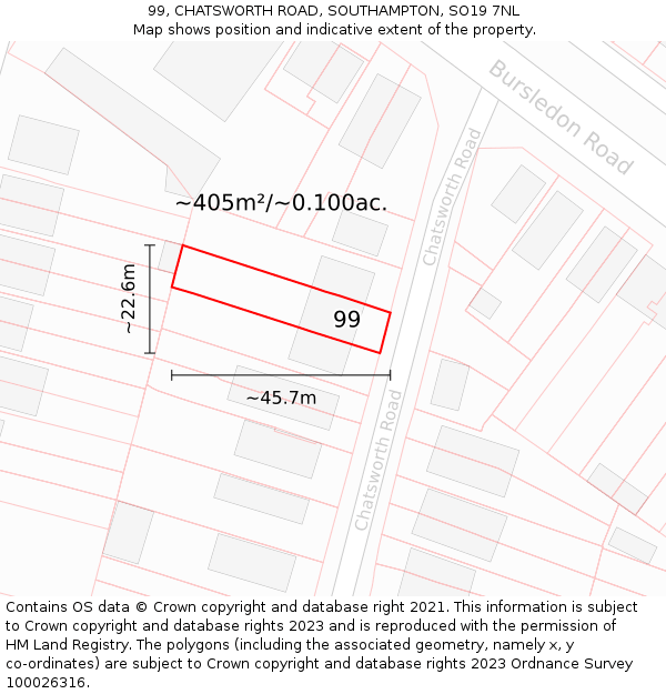 99, CHATSWORTH ROAD, SOUTHAMPTON, SO19 7NL: Plot and title map