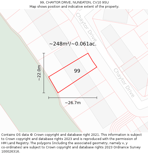 99, CHAYTOR DRIVE, NUNEATON, CV10 9SU: Plot and title map