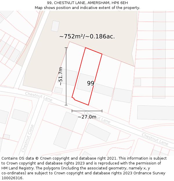 99, CHESTNUT LANE, AMERSHAM, HP6 6EH: Plot and title map