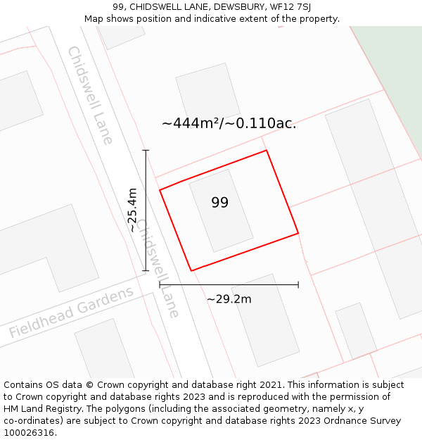 99, CHIDSWELL LANE, DEWSBURY, WF12 7SJ: Plot and title map