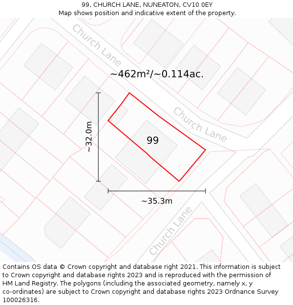 99, CHURCH LANE, NUNEATON, CV10 0EY: Plot and title map