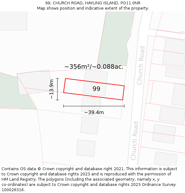 99, CHURCH ROAD, HAYLING ISLAND, PO11 0NR: Plot and title map