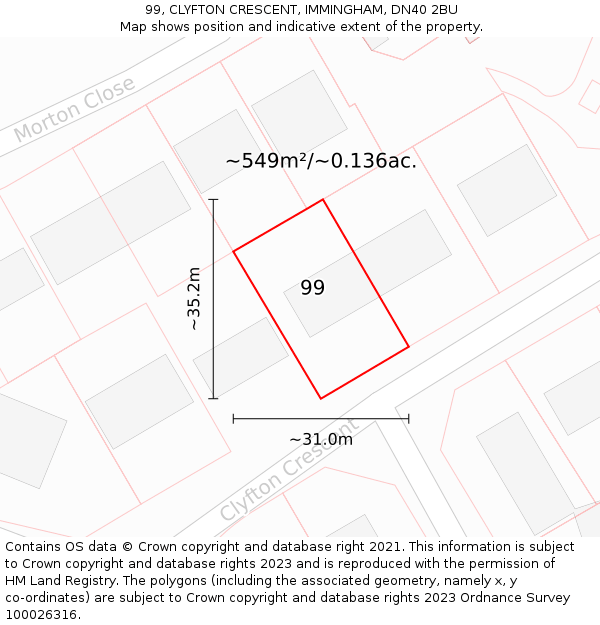 99, CLYFTON CRESCENT, IMMINGHAM, DN40 2BU: Plot and title map