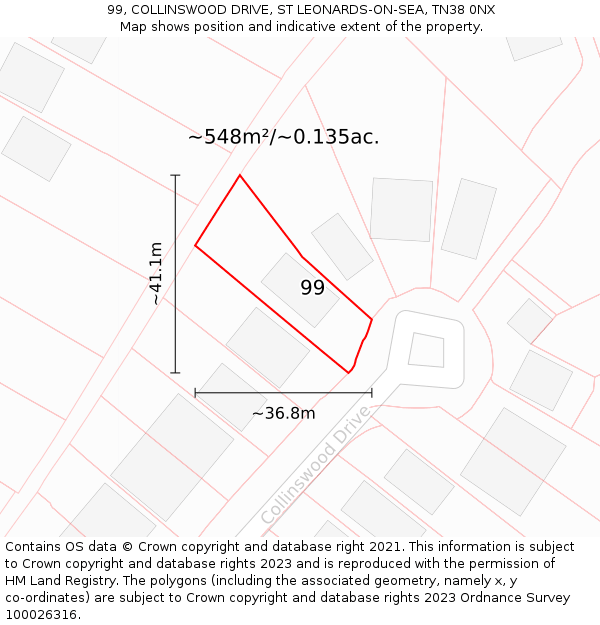 99, COLLINSWOOD DRIVE, ST LEONARDS-ON-SEA, TN38 0NX: Plot and title map