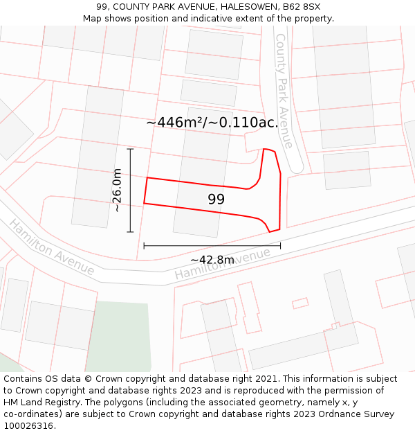 99, COUNTY PARK AVENUE, HALESOWEN, B62 8SX: Plot and title map