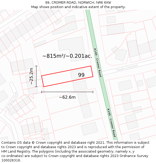 99, CROMER ROAD, NORWICH, NR6 6XW: Plot and title map