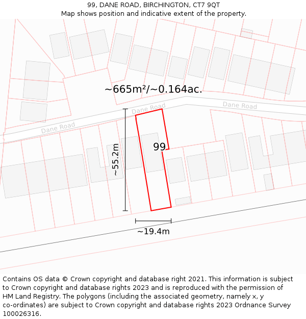 99, DANE ROAD, BIRCHINGTON, CT7 9QT: Plot and title map