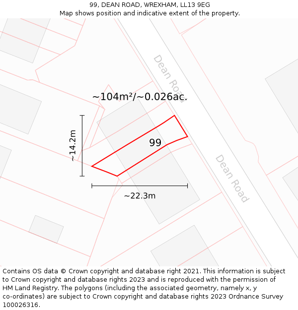 99, DEAN ROAD, WREXHAM, LL13 9EG: Plot and title map