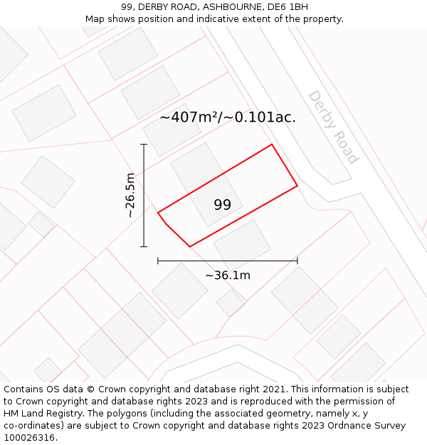 99, DERBY ROAD, ASHBOURNE, DE6 1BH: Plot and title map