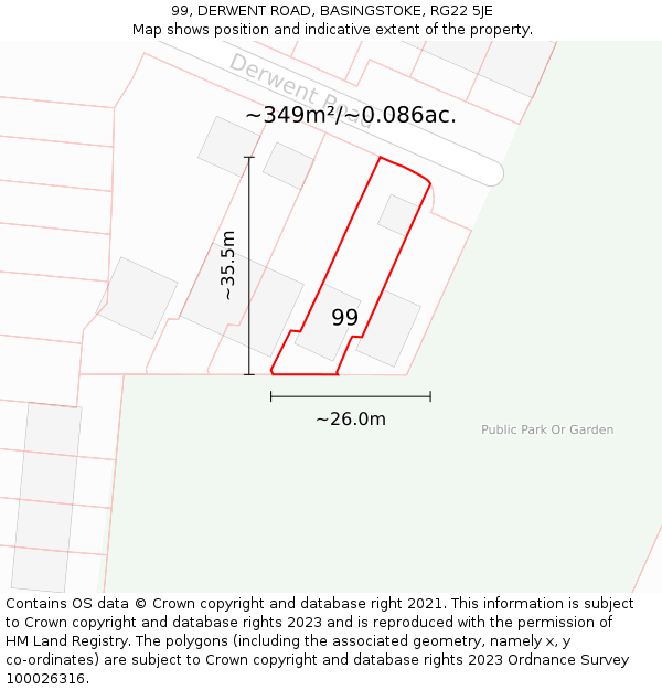 99, DERWENT ROAD, BASINGSTOKE, RG22 5JE: Plot and title map