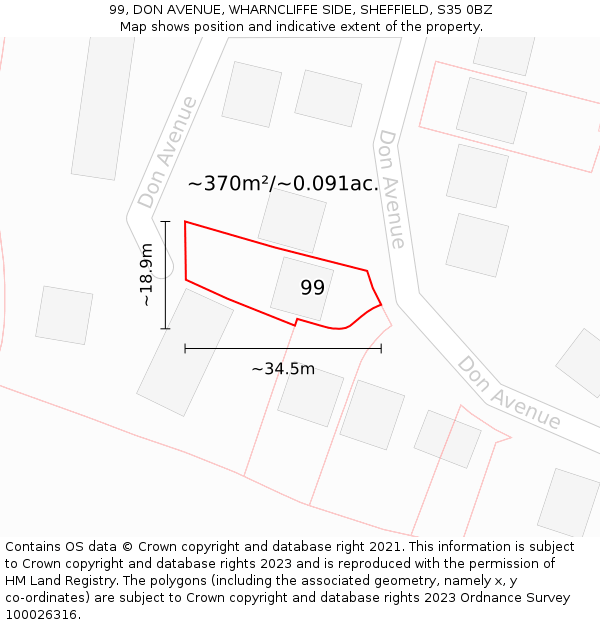 99, DON AVENUE, WHARNCLIFFE SIDE, SHEFFIELD, S35 0BZ: Plot and title map