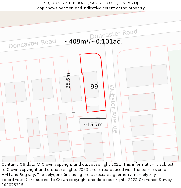 99, DONCASTER ROAD, SCUNTHORPE, DN15 7DJ: Plot and title map