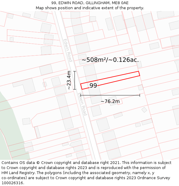 99, EDWIN ROAD, GILLINGHAM, ME8 0AE: Plot and title map