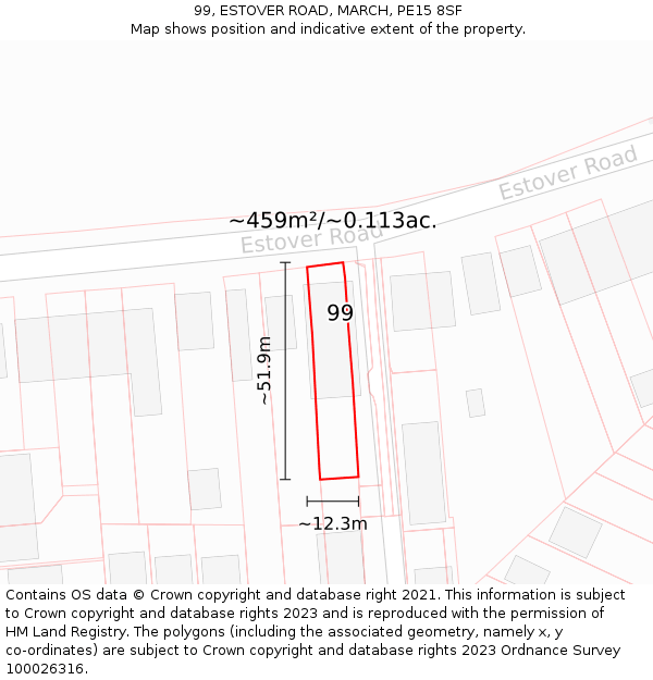 99, ESTOVER ROAD, MARCH, PE15 8SF: Plot and title map