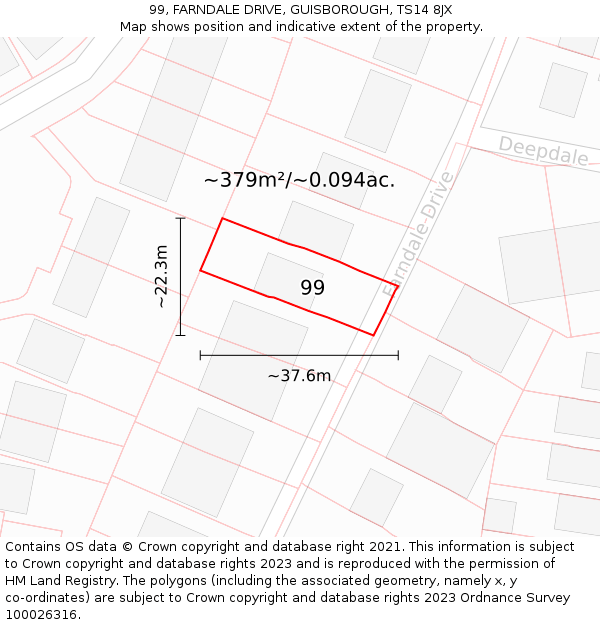 99, FARNDALE DRIVE, GUISBOROUGH, TS14 8JX: Plot and title map