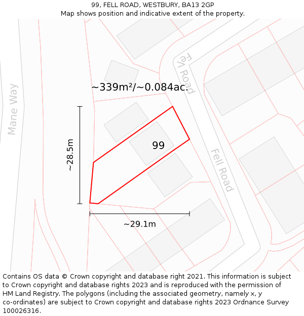 99, FELL ROAD, WESTBURY, BA13 2GP: Plot and title map