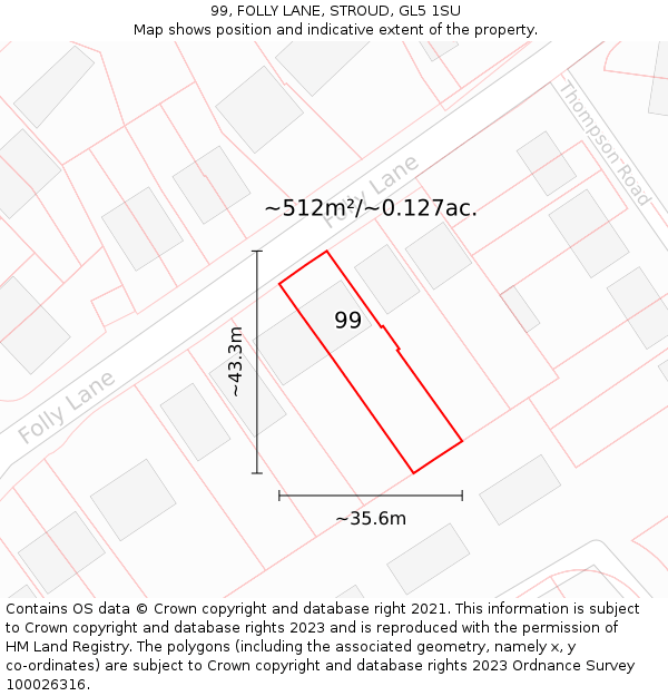 99, FOLLY LANE, STROUD, GL5 1SU: Plot and title map