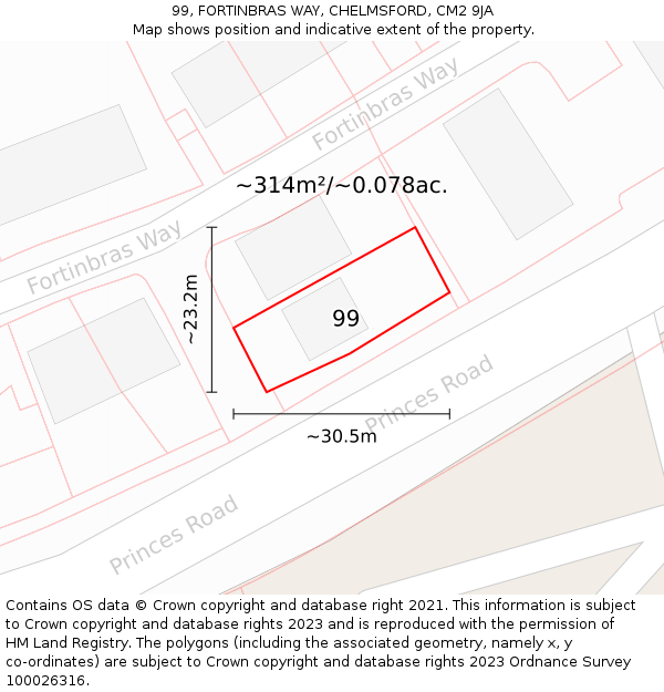 99, FORTINBRAS WAY, CHELMSFORD, CM2 9JA: Plot and title map