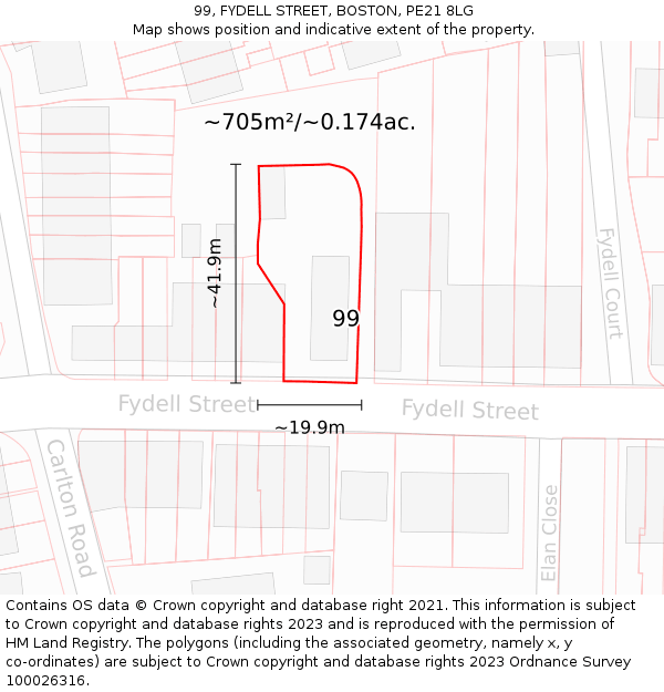 99, FYDELL STREET, BOSTON, PE21 8LG: Plot and title map