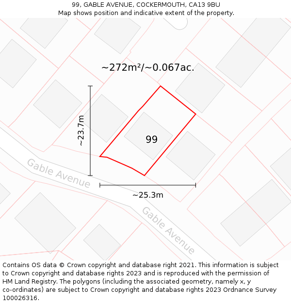 99, GABLE AVENUE, COCKERMOUTH, CA13 9BU: Plot and title map