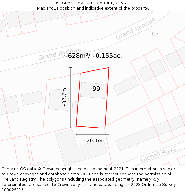 99, GRAND AVENUE, CARDIFF, CF5 4LF: Plot and title map