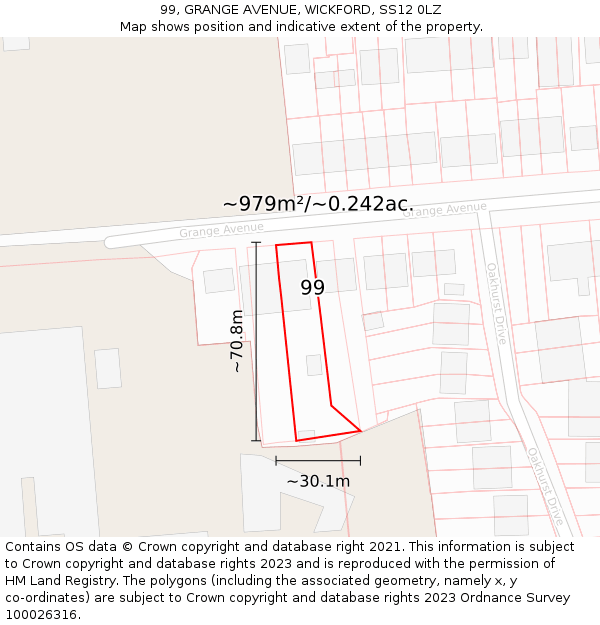 99, GRANGE AVENUE, WICKFORD, SS12 0LZ: Plot and title map