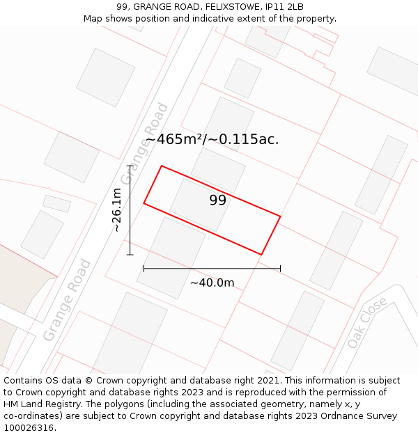 99, GRANGE ROAD, FELIXSTOWE, IP11 2LB: Plot and title map