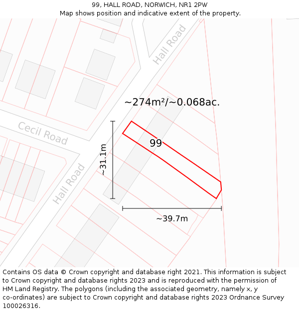 99, HALL ROAD, NORWICH, NR1 2PW: Plot and title map