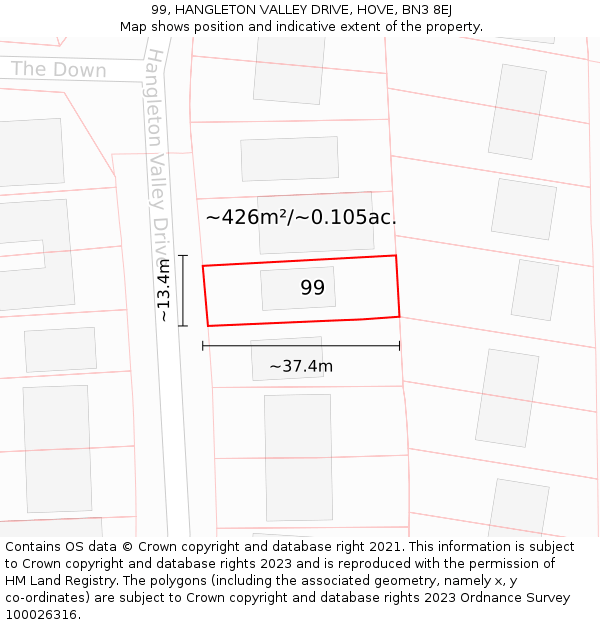 99, HANGLETON VALLEY DRIVE, HOVE, BN3 8EJ: Plot and title map